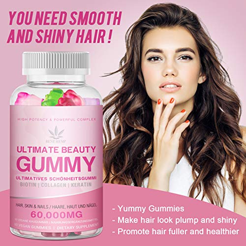 Gominolas de Vitamina para el Cabello,15,000 mcg de Gominolas de Biotina, Gominolas Multivitamínicas para el Cabello, la Piel y las Uñas, Adecuadas para Mujeres