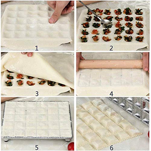 gongxi Ravioli Maker 30 Cortador De Ravioles Cuadrados, Recipiente En Forma De Ravioles Italianos para Ravioles, Pasteles, Ñoquis, Pasta o Galletas, Metal, Antideslizante, Plateado