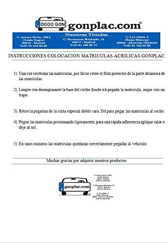 Gonplac Matrícula Acrílica Coche Homologada Alto Impacto 52 x 11 CM