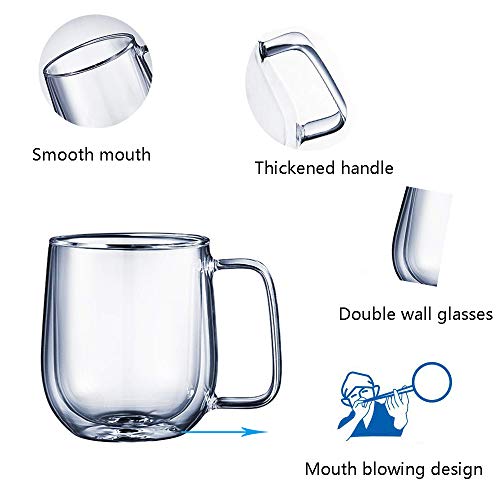 GooDoi Taza de Café de cristal Pared Doble Vaso Taza, Tazas para espresso Juego de vasos para Café Latte Macchiato, 300ML, 2 Piezas