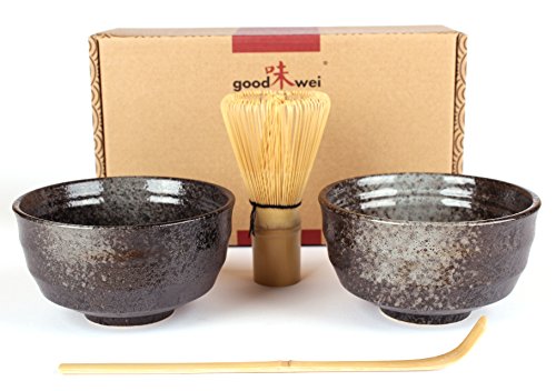 Goodwei - Juego de té Matcha japonés con dos cuencos de té Matcha de cerámica