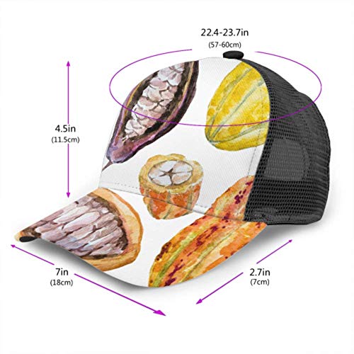 Gorra de béisbol Hombres Mujeres, Granos de Cacao aislados Cacao Ajustable Trucker Mesh Verano Béisbol ventilado Gorra de Sol Sombrero Sombreros para Hombres