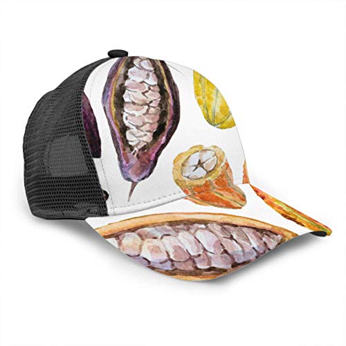 Gorra de béisbol Hombres Mujeres, Granos de Cacao aislados Cacao Ajustable Trucker Mesh Verano Béisbol ventilado Gorra de Sol Sombrero Sombreros para Hombres