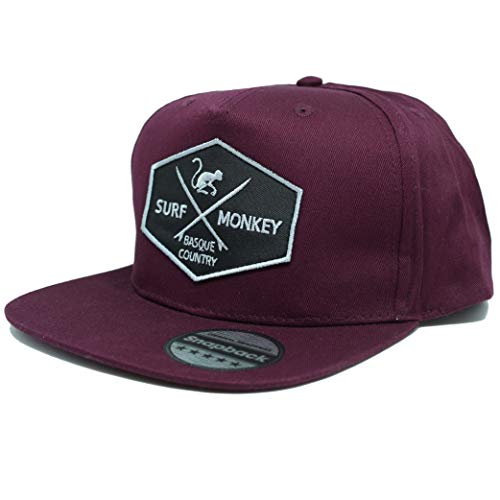 Gorra Full Patch Snapback - Surf Monkey - Gorra de béisbol para Hombre - Talla única - Cierre ajustable Snapback - Visera Plana - 100% algodón - Diseño 5 paneles - Envío Gratis 24/48h (Granate)