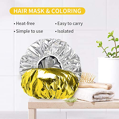 Gorro de Ducha Aluminio, ZoneYan 10Pcs Aluminio Gorro de Baño Elástico, Gorro de Papel de Aluminio, para Acondicionamiento Profundo|Colorear el Cabello|Ducha|Sauna|Spa|Doméstico (Plata+Oro)