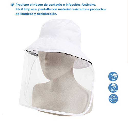 Gorro lluvia. Incluye pantalla PVC transparente, antivaho, protección facial. Gorro compatible con mascarilla. Gorro impermeable, waterproof.