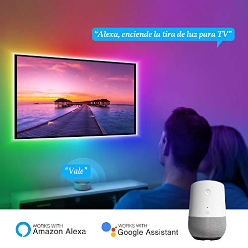 Gosund Tiras Led RGB Inteligente para TV/Gaming, Sincronizar con Música, Compatir con Alexa/Assisant, Control de Voz/Remoto, Multicolo y Brillo Ajustable, IP65-Impermeable, con Autoadhesiva, 2.8Mts