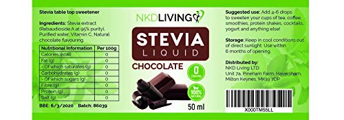 Gotas líquidas de stevia pura 50 ml - Stevia pura, con sabor a chocolate - incluye frasco con gotero