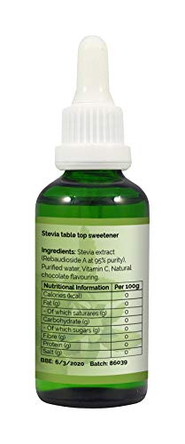 Gotas líquidas de stevia pura 50 ml - Stevia pura, con sabor a chocolate - incluye frasco con gotero