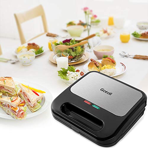 Gotoll Sandwichera 3 en 1 Eléctrica, Gofrera y Grill Plancha con Placas Desmontables Antiadherentes e Intercambiables, Asa de Toque Frío, Luces de Indicador, Potencia 700-800W, Libre BPA