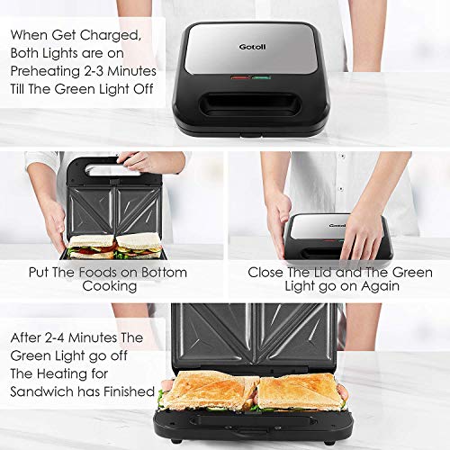 Gotoll Sandwichera 3 en 1 Eléctrica, Gofrera y Grill Plancha con Placas Desmontables Antiadherentes e Intercambiables, Asa de Toque Frío, Luces de Indicador, Potencia 700-800W, Libre BPA