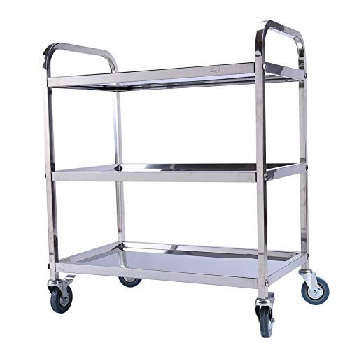 GOTOTOP Carrito para la restauración con 4 Ruedas, Camarera de estantería Carro de Servicio de Acero Inoxidable con 3 estantes, Ideal para los Hoteles Los Restaurantes, 85 × 45 × 90 cm