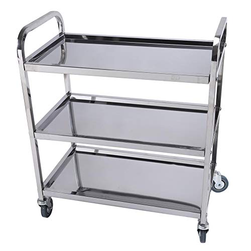 GOTOTOP Carrito para la restauración con 4 Ruedas, Camarera de estantería Carro de Servicio de Acero Inoxidable con 3 estantes, Ideal para los Hoteles Los Restaurantes, 85 × 45 × 90 cm