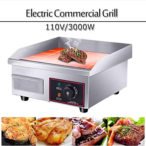 GOTOTOP Plancha Eléctrica de Acero Inoxidable para Encimera Parrilla Comercial y Profesional para BBQ Placa Caliente para Asar Freír Huevos Carne Filete Pasteles Hamburguesas