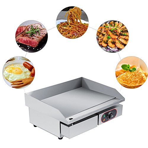 GOTOTOP Plancha Eléctrica de Acero Inoxidable para Encimera Parrilla Comercial y Profesional para BBQ Placa Caliente para Asar Freír Huevos Carne Filete Pasteles Hamburguesas