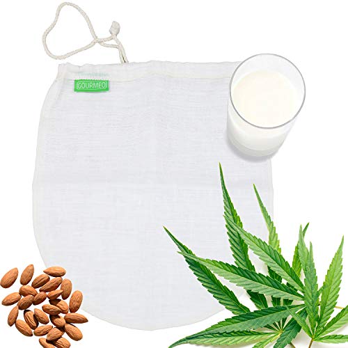 GOURMEO Bolsa de Leche de Nuez - Hecho de Fibra de cáñamo Natural - para Leche Vegana Leche de nueces y Leche de Avellana, Filtro Malla