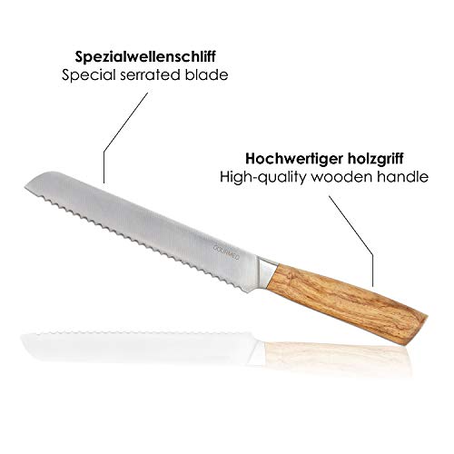 GOURMEO cuchillo de pan premium con hoja de borde dentado especial | cuchillo panero, sierra para pan, cuchillo repostero, cuchillo de cocina