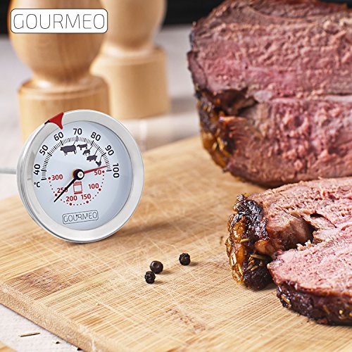 GOURMEO termómetro 2-en-1 (temperatura del horno y carne) de acero - termómetro de asados, termómetro de grill y parrilla, termómetro de horno