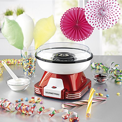 Gourmet Maxx 07329 Máquina de azúcar para casa | Ideal para Cumpleaños infantiles | 500 W | Rojo de color blanco