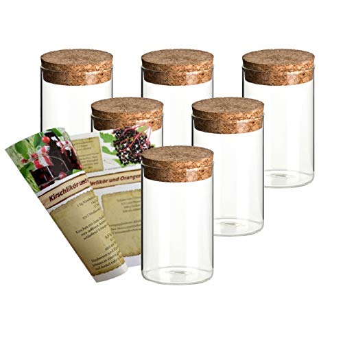 gouveo - Juego de 6 tarros de cristal de borosilicato con tapón de corcho, 250 ml