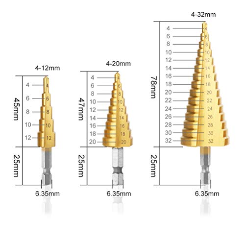 GOXAWEE Paso Brocas Escalonadas & HSS M35 Cobalto Brocas Helicoidales & Titanio Brocas de Espiral / 11 Piezas 21 Tamaños (1mm-32mm) Cortador de Agujeros para Madera y Metal