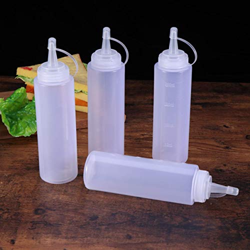 GPWDSN 12 Botellas de Salsa exprimibles para cocinar con Tapa acoplable, Transparente y de 230 ml, condimentos de Cocina, Botella de Salsa de Tomate, mayonesa, Mostaza, Salsa Picante