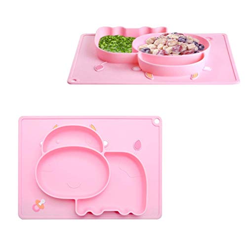 GPWDSN Plato para bebé Platos de Silicona para Vacas Mantel Individual Platos divididos para niños Bebés Niños pequeños Bebés Alimentación Segura Bandejas de Comedor Rosa