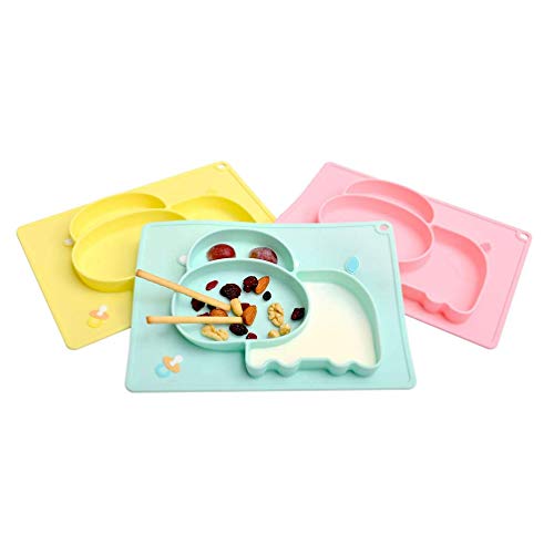 GPWDSN Plato para bebé Platos de Silicona para Vacas Mantel Individual Platos divididos para niños Bebés Niños pequeños Bebés Alimentación Segura Bandejas de Comedor Rosa