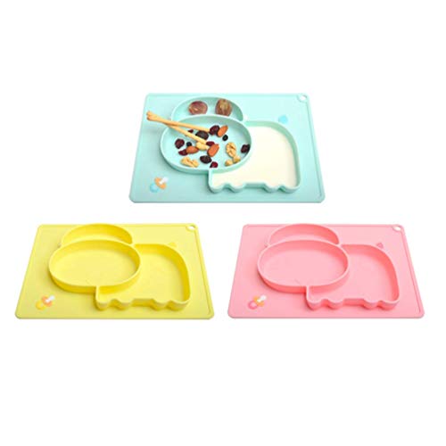 GPWDSN Plato para bebé Platos de Silicona para Vacas Mantel Individual Platos divididos para niños Bebés Niños pequeños Bebés Alimentación Segura Bandejas de Comedor Rosa