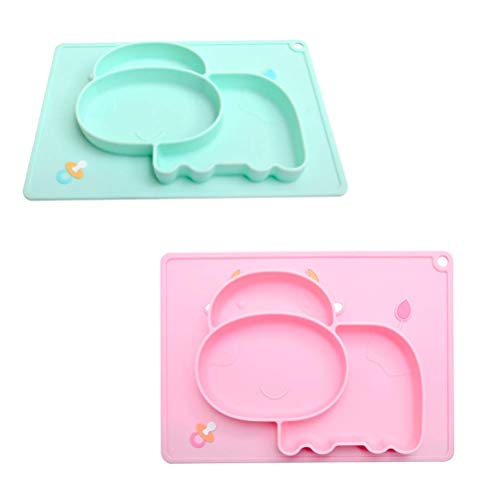 GPWDSN Plato para bebé Platos de Silicona para Vacas Mantel Individual Platos divididos para niños Bebés Niños pequeños Bebés Alimentación Segura Bandejas de Comedor Azul