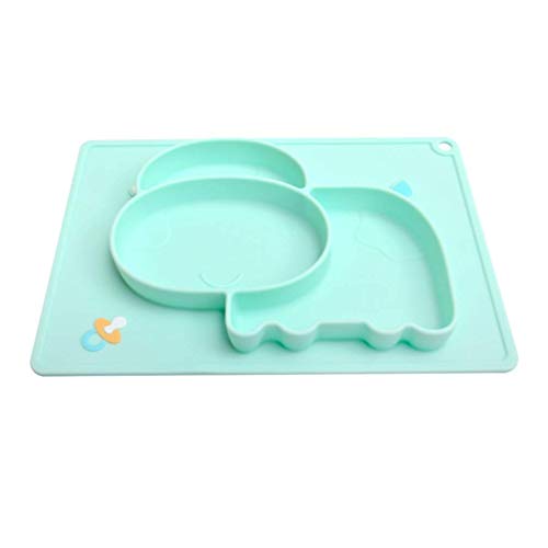 GPWDSN Plato para bebé Platos de Silicona para Vacas Mantel Individual Platos divididos para niños Bebés Niños pequeños Bebés Alimentación Segura Bandejas de Comedor Azul