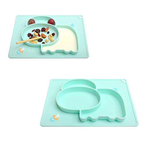 GPWDSN Plato para bebé Platos de Silicona para Vacas Mantel Individual Platos divididos para niños Bebés Niños pequeños Bebés Alimentación Segura Bandejas de Comedor Azul