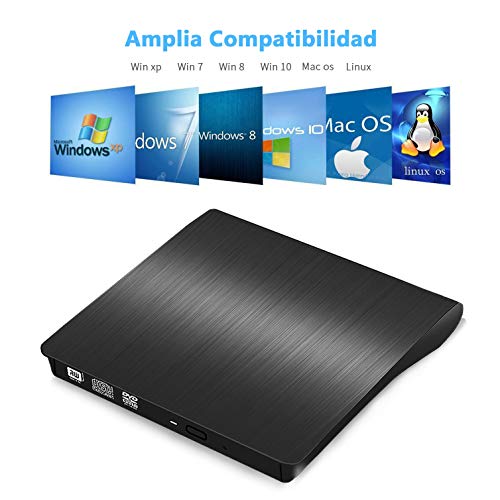 Grabadora CD / DVD Externa Usb 3.0, Rodzon Unidades de DVD Externa Portátil CD / DVD /-RW / ROM Estable con Lector / Quemador / Re - Quemador para Win 10 / 8 / 7 / XP / Vista / Linux / Mac OS