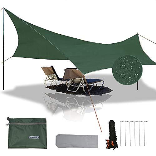 gracosy Lona de Camping Toldo Camping Impermeable Lona de Playa Portátil 240×220cm 420D Tela Oxford Anti-UV Anti-Lluvia Duradero con Clavos de Aluminio y Cuerda