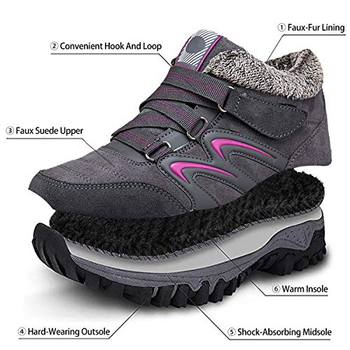 gracosy Mujer Botas de Nieve Senderismo Zapatos Antideslizantes Trekking Zapatos Invierno Piel de Forro Sneakers Transpirables