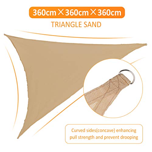 gracosy Toldo Vela de Sombra Triangular HDPE Protección Rayos UV,3.6 * 3.6 * 3.6m,para Patio, Exteriores, Jardín, Balcón,Resistente Transpirable,Prueba Viento y Polvo