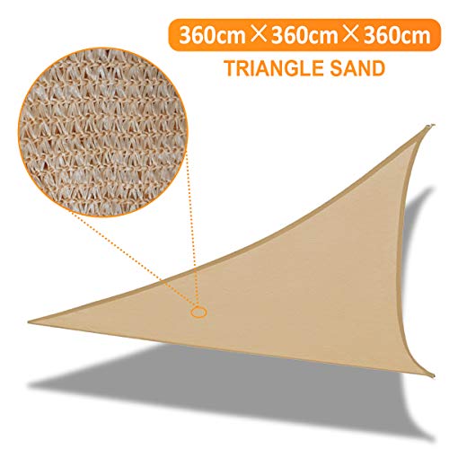 gracosy Toldo Vela de Sombra Triangular HDPE Protección Rayos UV,3.6 * 3.6 * 3.6m,para Patio, Exteriores, Jardín, Balcón,Resistente Transpirable,Prueba Viento y Polvo