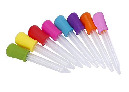 Graduadas de Líquido,8 Pack 5 ML Goteros Líquidos de Silicona y Plástico Pipetas Cuentagotas con Bombilla Punta para Moldes de Caramelo Chocolate Gummy Multicolor