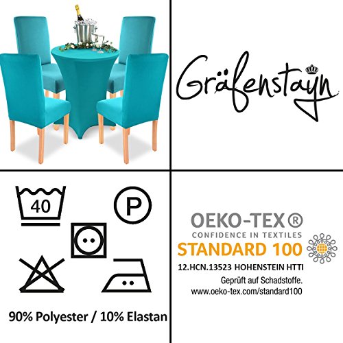 Gräfenstayn 4pcs Fundas para sillas elásticas Charles - respaldos Redondos y angulares - Paquete Benefit - Ajuste bi-elástico con Sello Oeko-Tex Standard 100:"Confianza verificada (Turquesa)