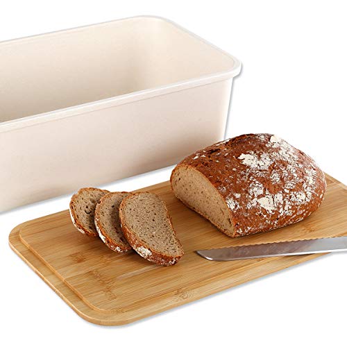 Gräfenstayn® Caja para el Pan con una Tabla de Cortar integrada como Tapa (38,5 x 22 x 13cm) Hecha de bambú/Caja para el Pan de 2 Piezas