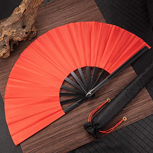 Grande Rojo Abanico de Mano Plegable Chinese Tai Chi Abanico Plegable para Hombre y Mujer Abanicos Plegables a Mano para Actuación/Baile/Decoraciones/Festival/Lucha/Artesanía/Regalo (2 Paquetes)