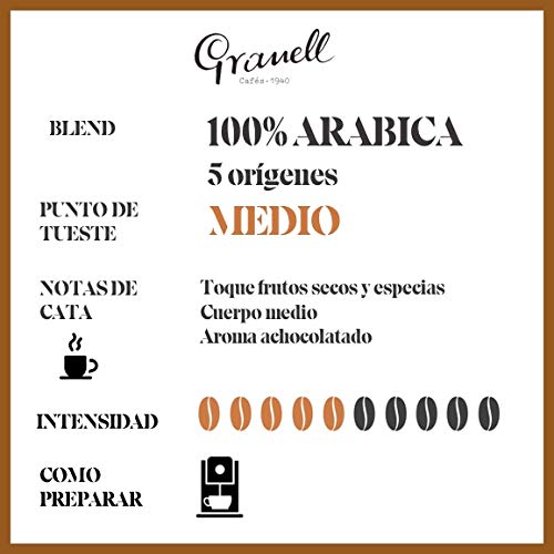 Granell Cafes-1940 Granell - Daily Blends - Espresso Gran Selección | Capsulas Compatibles Nespresso 100% Café Arabica - 10 Cápsulas De Café Compostables 50 g