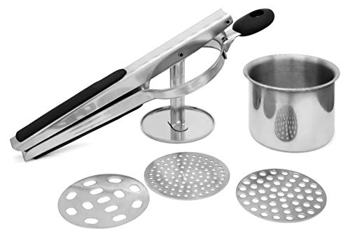 Granny's Kitchen Prensador de Patatas - Pasapures Manual de Acero Inoxidable - Prensa Patatas Spätzle - Potato Ricer con 3 Discos Intercambiables