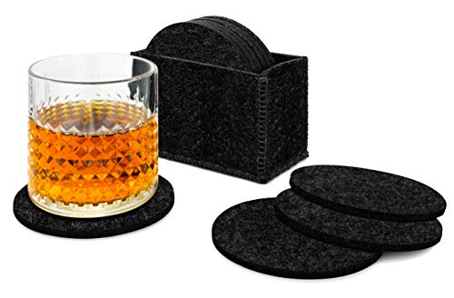 Granny's Kitchen Set de 8 Posavasos Redondos de Fieltro - Posa Vasos para Mesa, Escritorio, Cocina - Absorbentes y Elegantes para Vasos/Tazas - Negro