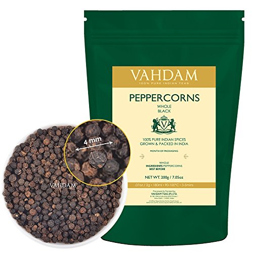 Granos de pimienta negra enteros, pimienta negra premium de alta calidad, 200 g, especias saludables para adelgazar, de las mejores plantaciones de pimienta negra del mundo, de la India