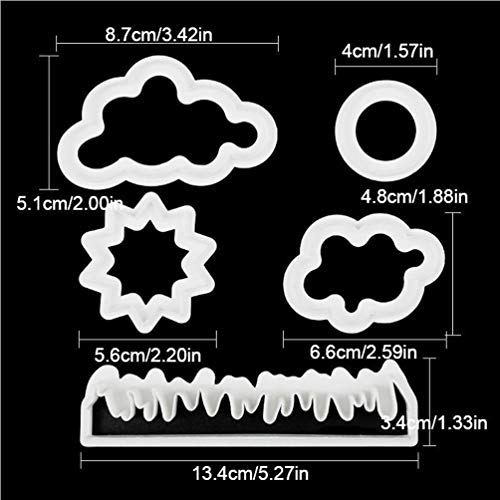 Grass Sun Cloud Cookie Cake Cutter Mini Cutters Fondant Chocolate Icing Mould Decoración Navidad Molde Molde para hornear Molde DIY Utensilios de cocina Sugarcraft Tool Pack de 5 (Blanco)