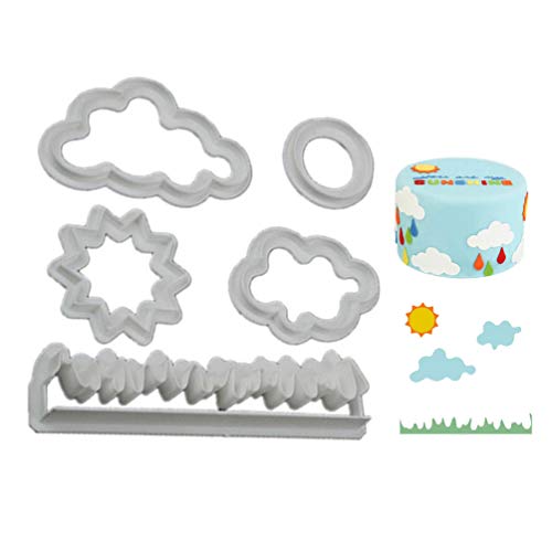 Grass Sun Cloud Cookie Cake Cutter Mini Cutters Fondant Chocolate Icing Mould Decoración Navidad Molde Molde para hornear Molde DIY Utensilios de cocina Sugarcraft Tool Pack de 5 (Blanco)