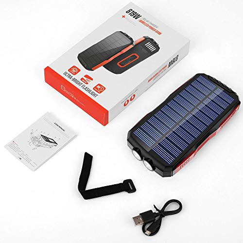 GRDE Power Bank Solar 25000 mAh Cargador Solar con 3 Salidas Y 3 Entrada 2 Linternas(6W) 4 Modo Iluminación IP65 batería Externa para iPhone Android iPad