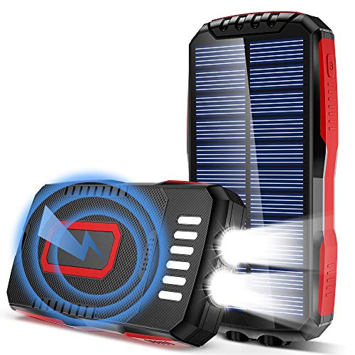 GRDE Power Bank Solar 25000 mAh Cargador Solar con 3 Salidas Y 3 Entrada 2 Linternas(6W) 4 Modo Iluminación IP65 batería Externa para iPhone Android iPad