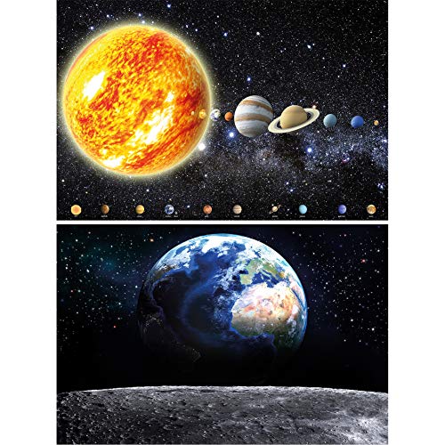 GREAT ART Juego de 2 carteles XXL - Tierra y Sistema Solar - cada uno la Luna universo astronomía Vía Láctea decoración mural cartel de la pared foto de pared planetas (140 x 100 cm)